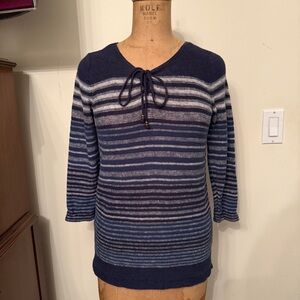Lauren Ralph Lauren Knit Striped 3/4 Sleeve Lace Up Bohemian Sweater Top